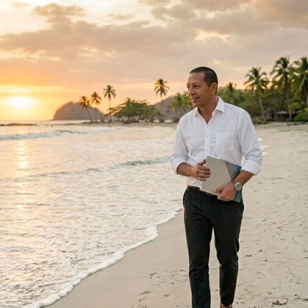 man walking on beach